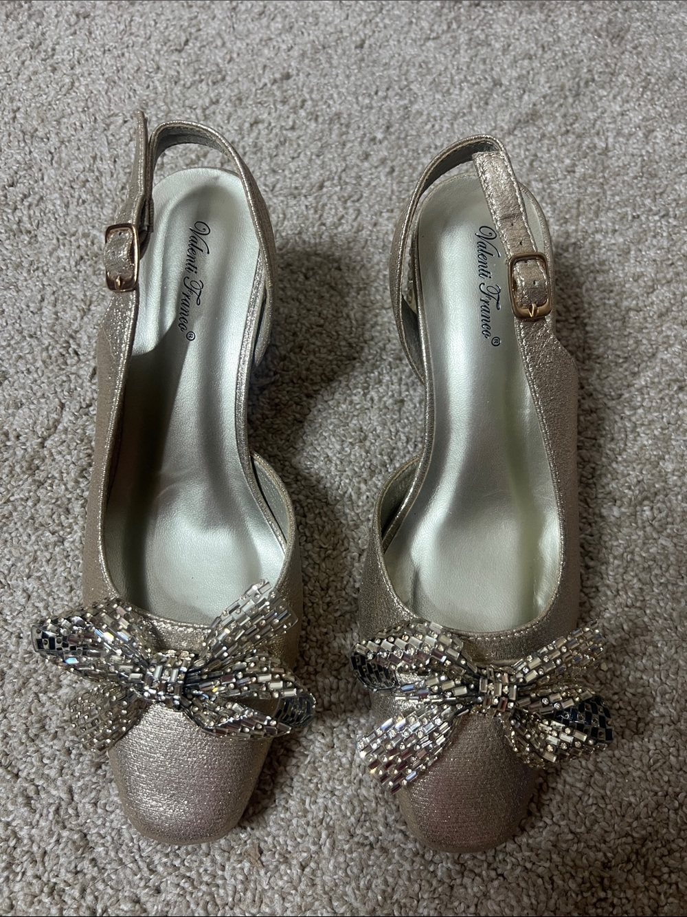 🪩✨👠Valenti Franco Gold Beaded Bow Slingback